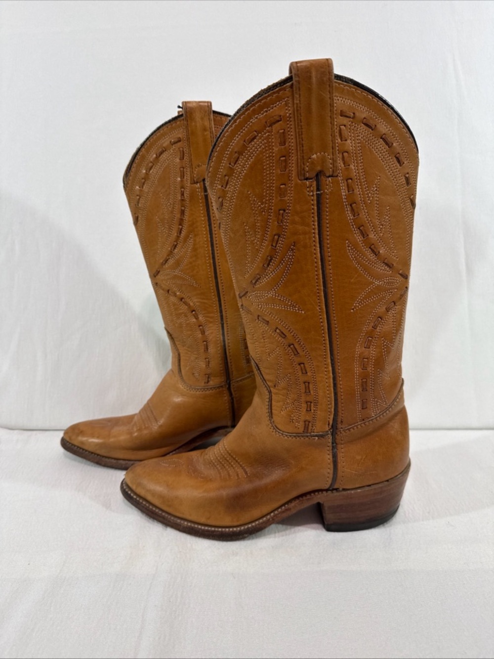 Double H Boots - Womens 6.5 - Leather Cowboy Western Tan Brown Horse Barn Farm - Picture 2 of 16